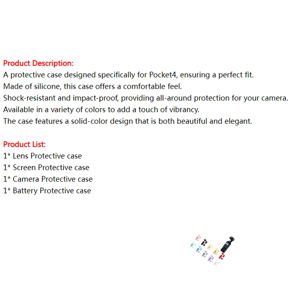 Silicone Cover Case for DJI Osmo Pocket 4, Soft Skin Grip Sleeve with Screen & Lens Protection, All-Round Gimbal Protection
Silicone Cover Case for DJI Osmo Pocket 4, Soft Skin Grip Sleeve with Screen & Lens Protection, All-Round Gimbal Protection