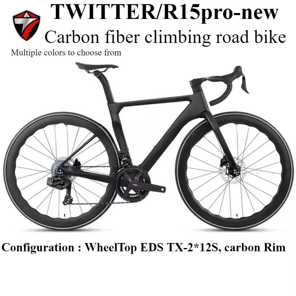 TWITTER new R15pro Electronic shifting carbon fiber road bike WheelTop EDS TX7100-24S hydraulic disc brake 700*25C carbon wheel
TWITTER new R15pro Electronic shifting carbon fiber road bike WheelTop EDS TX7100-24S hydraulic disc brake 700*25C carbon wheel