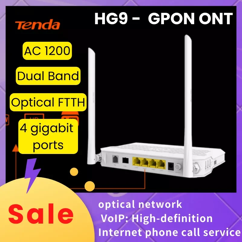 Tenda HG9 GPON AC1200 Dualband Wi-Fi Router ONT FTTH Optical Fiber Network ONU Modem OLT OMCI TR069 VoIP Phone Call USB NOT EPON
Tenda HG9 GPON AC1200 Dualband Wi-Fi Router ONT FTTH Optical Fiber Network ONU Modem OLT OMCI TR069 VoIP Phone Call USB NOT EPON