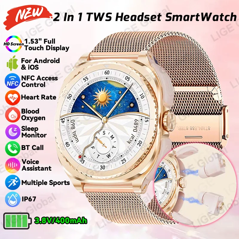 Умные часы LIGE 2 в 1 с наушниками TWS, Bluetooth-гарнитурой, функцией звонков, NFC, монитором сердечного ритма и уровня кислорода в крови, спортивные фитнес-часы
Умные часы LIGE 2 в 1 с наушниками TWS, Bluetooth-гарнитурой, функцией звонков, NFC, монитором сердечного ритма и уровня кислорода в крови, спортивные фитнес-часы
