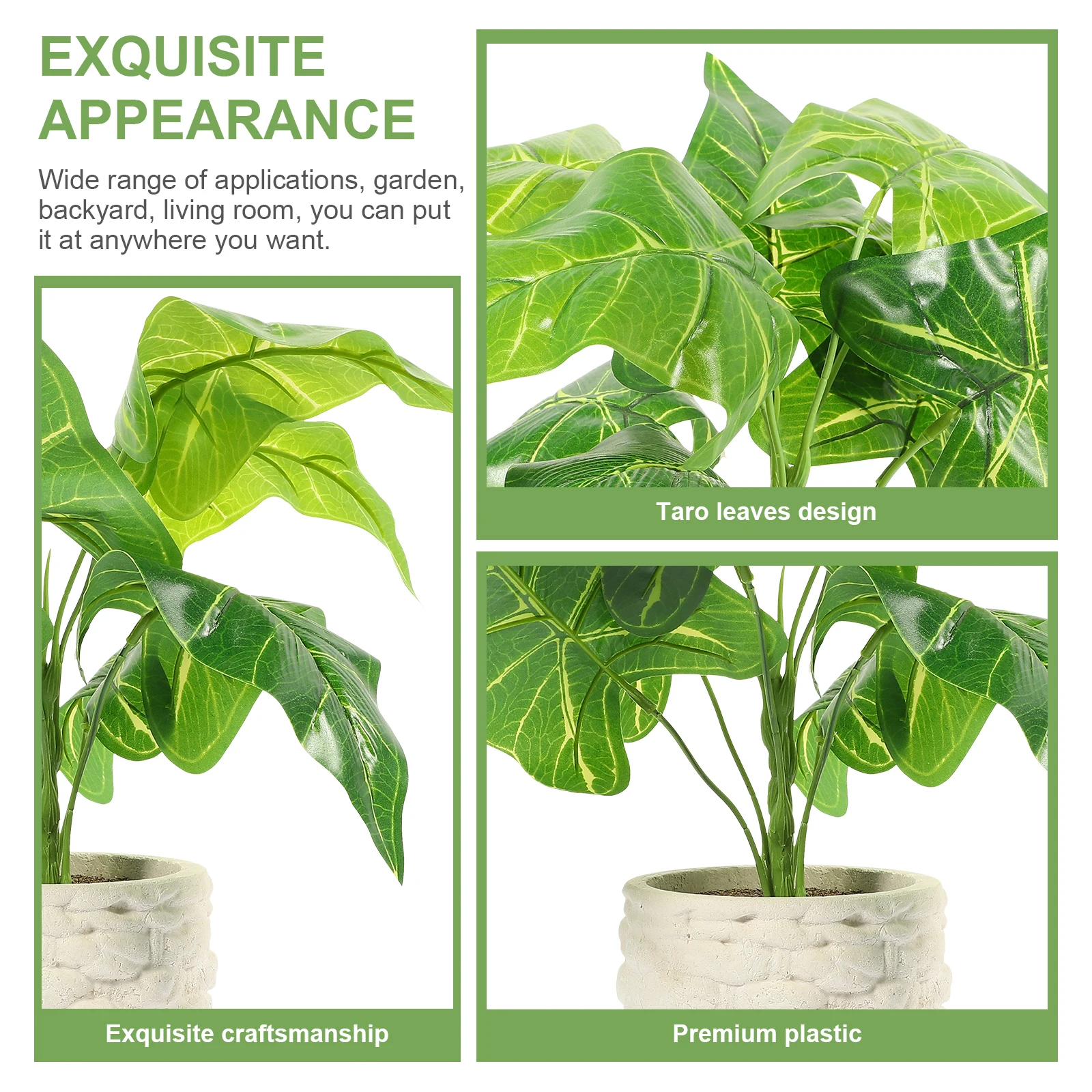 Simulated Green Plant Artificial Taro Leaf Bonsai Decorations Plastic Potted Plants Indoor Outdoor Desktop nament Lifelike
Simulated Green Plant Artificial Taro Leaf Bonsai Decorations Plastic Potted Plants Indoor Outdoor Desktop nament Lifelike