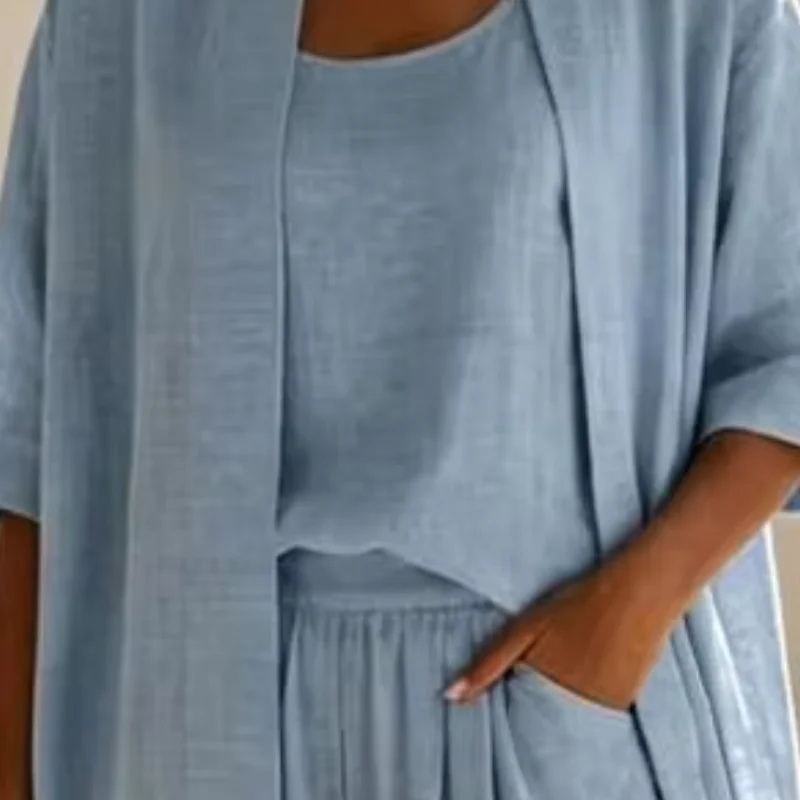 Women's Summer 3 Piece Outfits, Relaxed Fit Outfit Age-friendly Wide Leg Pants Set, Casual Matching Lounge Travel Sets
Women's Summer 3 Piece Outfits, Relaxed Fit Outfit Age-friendly Wide Leg Pants Set, Casual Matching Lounge Travel Sets