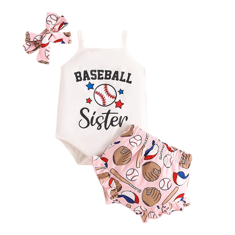 Baby Girl Summer Outfits Letter Baseball Print Sleeveless Romper Ruffles Shorts Headband 3Pcs Clothes Set
Baby Girl Summer Outfits Letter Baseball Print Sleeveless Romper Ruffles Shorts Headband 3Pcs Clothes Set