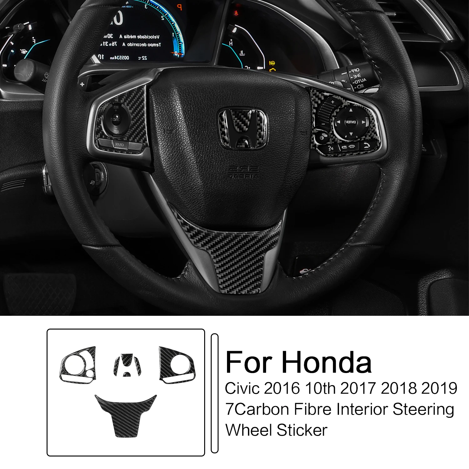7Pcs Carbon Fiber Interior Steering Wheel Sticker Trim For Honda Civic 10th 2016 2017 2018 2019 Car Styling Accessories
7Pcs Carbon Fiber Interior Steering Wheel Sticker Trim For Honda Civic 10th 2016 2017 2018 2019 Car Styling Accessories