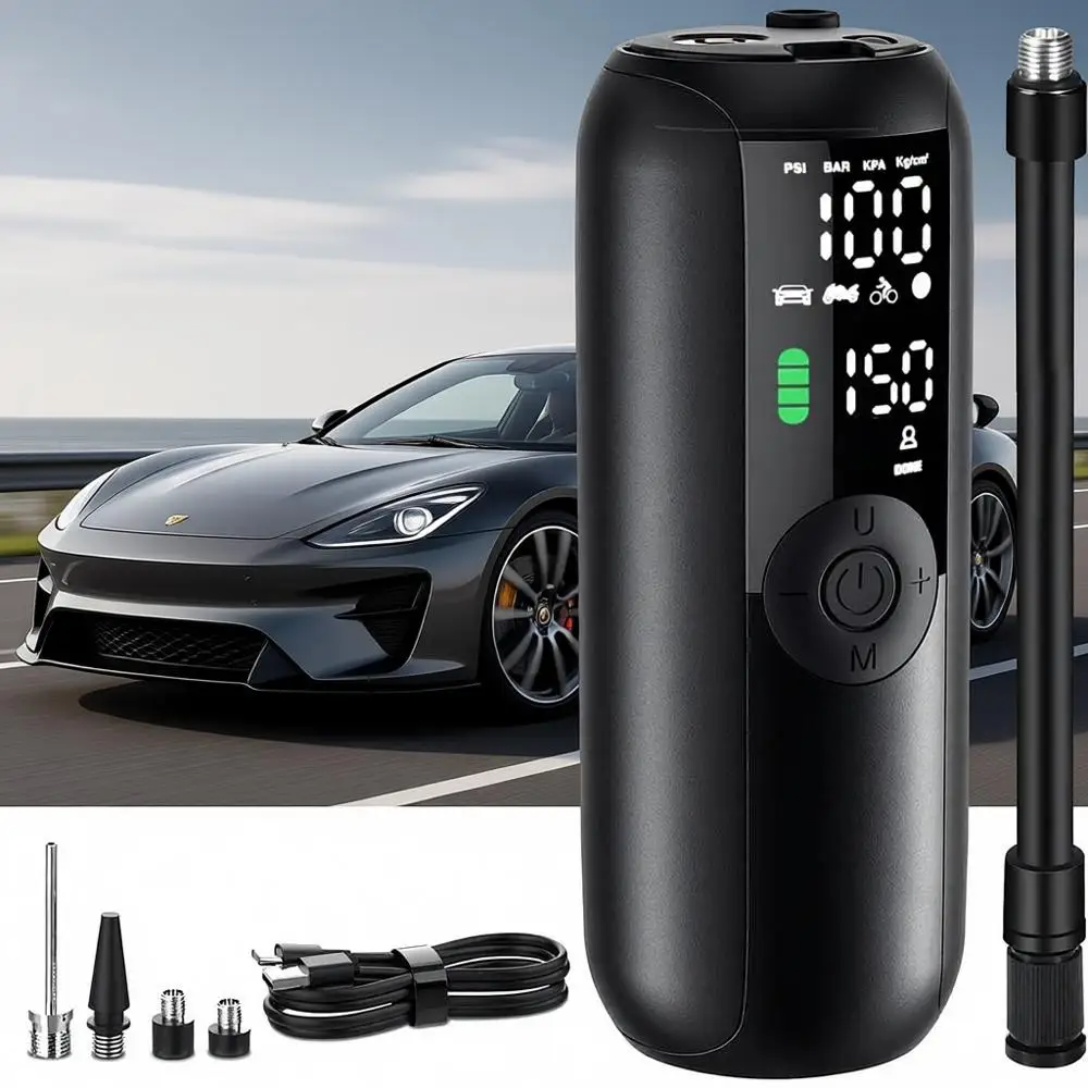 Portable Tire Inflator for Car, Bike, Motorcycles, Balls - 150PSI Air Pump with Digital Pressure Gauge
Portable Tire Inflator for Car, Bike, Motorcycles, Balls - 150PSI Air Pump with Digital Pressure Gauge
