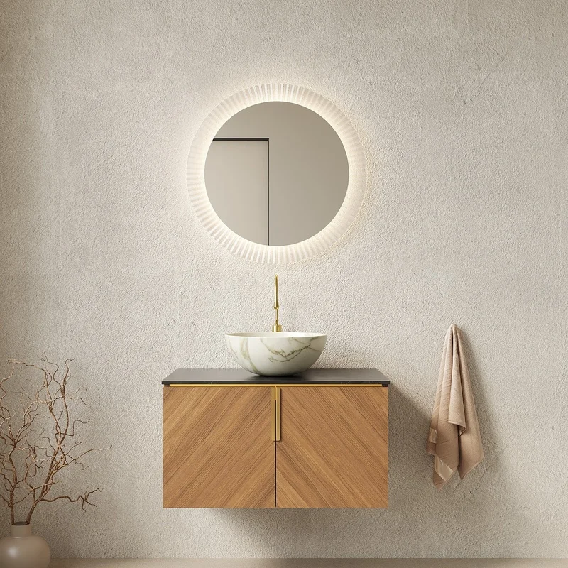 30" Floating Bathroom Vanity with Double Doors, Black Sintered Stone Countertop, White Ceramic Basin, Brown Oak Woodgrain Finish
30" Floating Bathroom Vanity with Double Doors, Black Sintered Stone Countertop, White Ceramic Basin, Brown Oak Woodgrain Finish