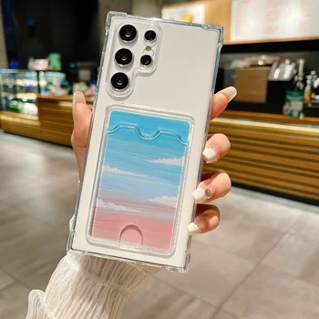 Slide Card Slot Full Clear Soft TPU Case For Samsung Galaxy S24 S23 S22 S21 S20 Note 20 Ultra S21 FE S10 Plus Airbag Anti-knock