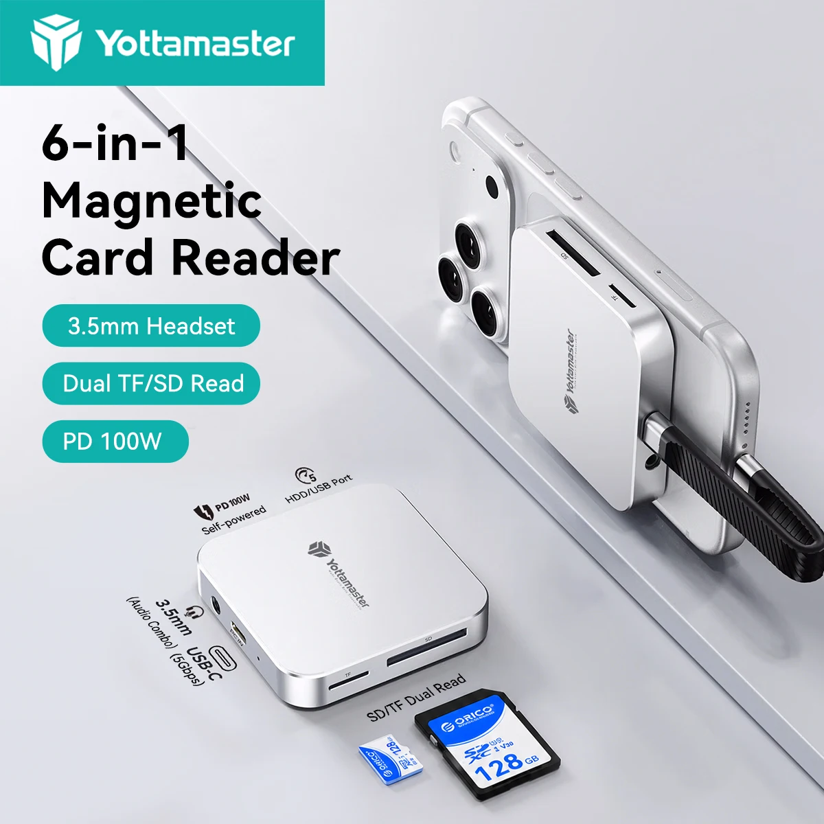 Yottamaster Dual-Slot SD/TF Adapter Metal Body Magnetic Card Reader PD100W Multi Port USB Type C Hub 5Gbps Expansion 3.5mm Audio
Yottamaster Dual-Slot SD/TF Adapter Metal Body Magnetic Card Reader PD100W Multi Port USB Type C Hub 5Gbps Expansion 3.5mm Audio