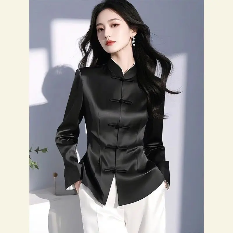 Champagne Satin Blouse for Women Chinese Style Acetate Fabric High End Elegant Top with Frog Buttons Minimalist Luxury Design
Champagne Satin Blouse for Women Chinese Style Acetate Fabric High End Elegant Top with Frog Buttons Minimalist Luxury Design