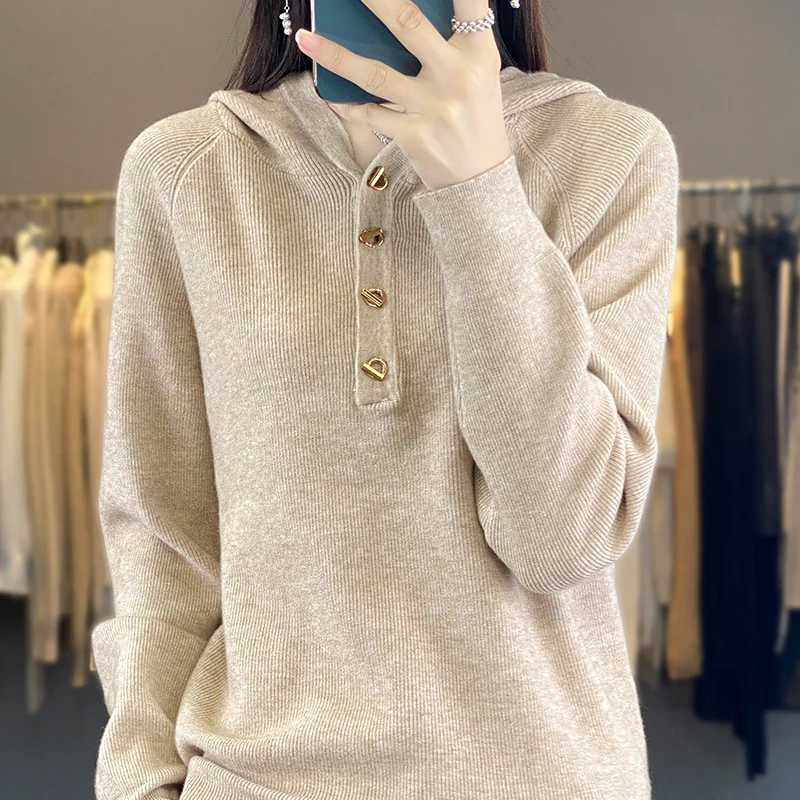 Women Merino Wool Sweater Hooded Collar Pullover Autumn Winter New Fashion Knitwear Casual Soft Jacket Long Sleeve Basic Tops
Women Merino Wool Sweater Hooded Collar Pullover Autumn Winter New Fashion Knitwear Casual Soft Jacket Long Sleeve Basic Tops