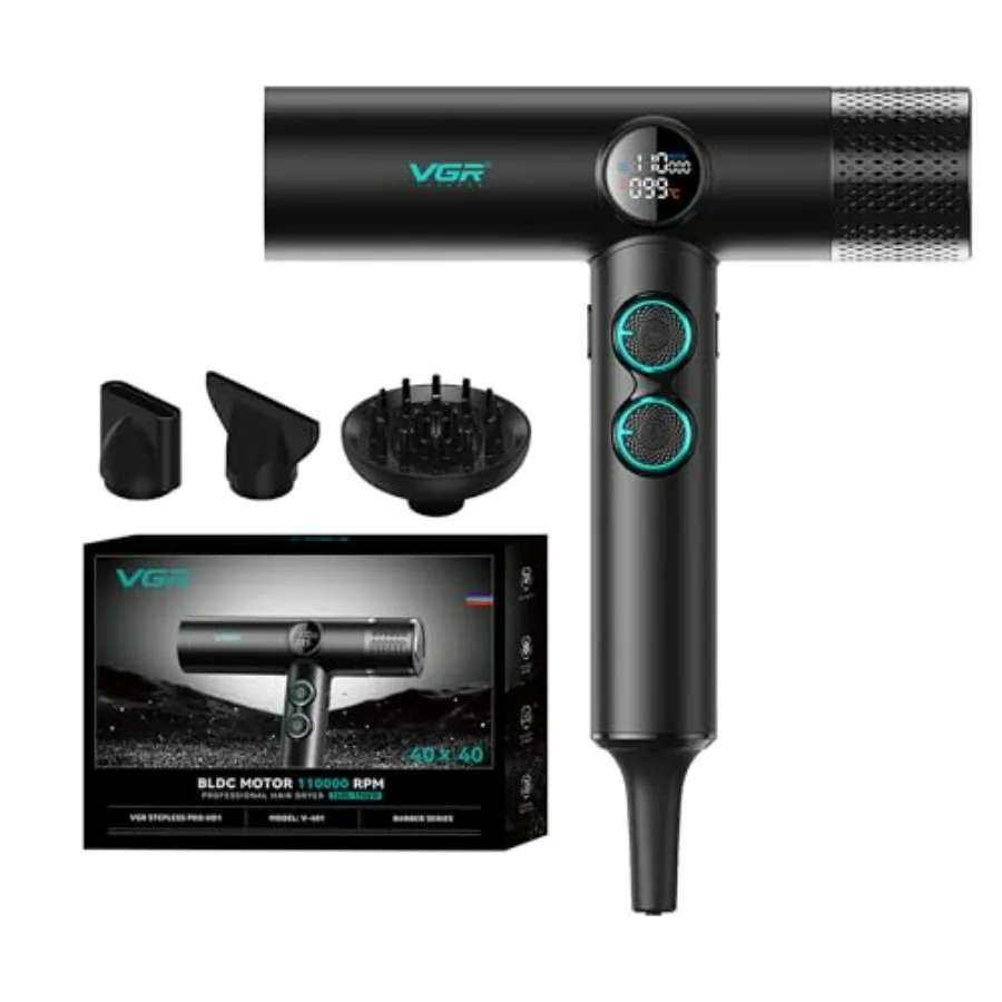 Professional BLDC motor hair dryer for fast drying, negative ionic technology, black, LED display with thermo and RPM control,
Professional BLDC motor hair dryer for fast drying, negative ionic technology, black, LED display with thermo and RPM control,