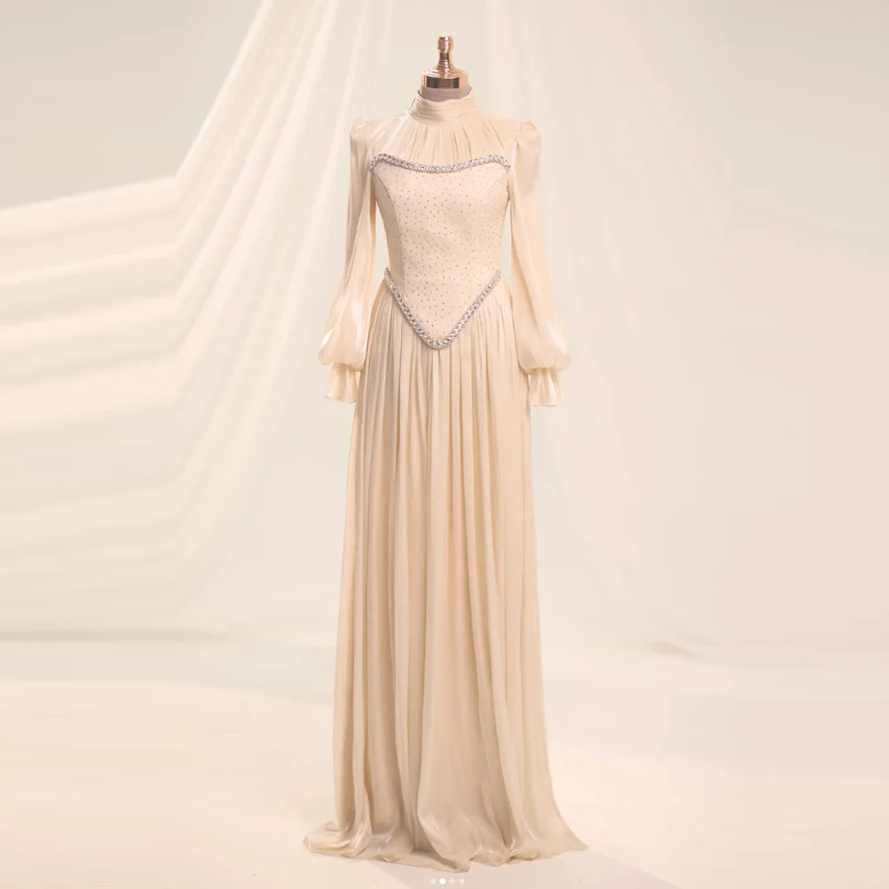 Customized High Quality Women Rhinestone Ruched Straight Evening Dresses Formal High Collar Long Sleeves Floor Lenght Party Gown
Customized High Quality Women Rhinestone Ruched Straight Evening Dresses Formal High Collar Long Sleeves Floor Lenght Party Gown