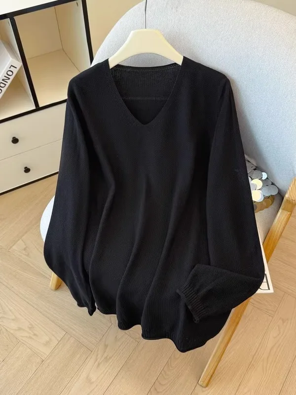 Elegant Black V-Neck Knitwear Women's plus Size Hiding Belly Slimming Early Spring New Style Comfortable Korean Style Top
Elegant Black V-Neck Knitwear Women's plus Size Hiding Belly Slimming Early Spring New Style Comfortable Korean Style Top