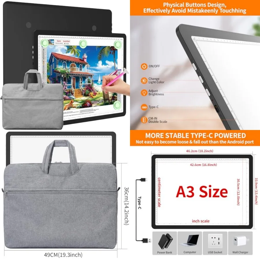 Magnetic Light Board Bag for Diamond Painting, Tracing LED Light Box with Side Buttons, Super Bright Diamond Art Light Pad, Lig
Magnetic Light Board Bag for Diamond Painting, Tracing LED Light Box with Side Buttons, Super Bright Diamond Art Light Pad, Lig