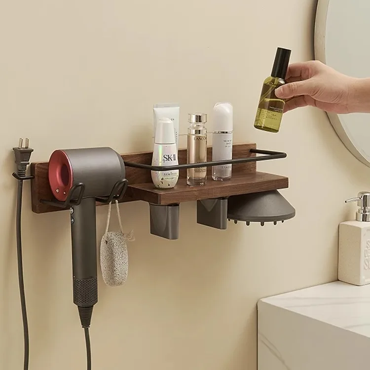 Walnut Wood Aluminum Alloy Hair Dryer Holder Wall Mounted Bathroom Solid Wood Storage Rack with Cover
Walnut Wood Aluminum Alloy Hair Dryer Holder Wall Mounted Bathroom Solid Wood Storage Rack with Cover