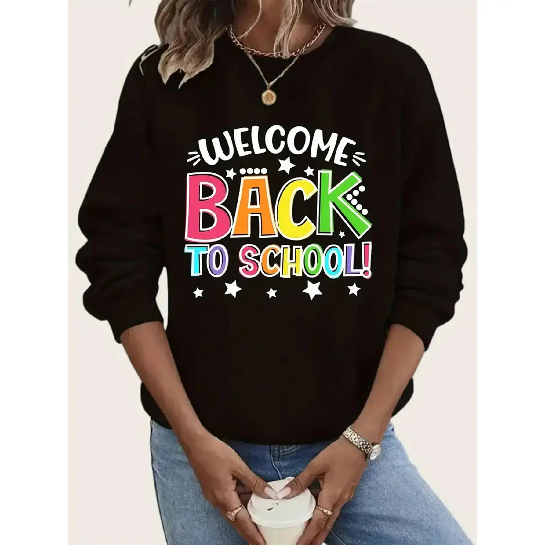 Women's WELCOME BACK TO SCHOOL Sweatshirt Fall Colorful Graphic Pullover Teacher Student Loose Long Sleeve Top
Women's WELCOME BACK TO SCHOOL Sweatshirt Fall Colorful Graphic Pullover Teacher Student Loose Long Sleeve Top