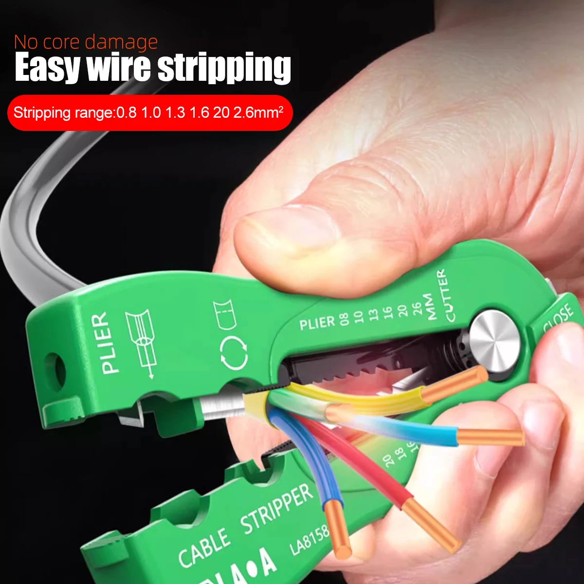LAOA Handheld Wire Stripper, SK5 Steel Blade, 0.8-2.6mm² Stripping Range, Cable Cutter, 10mm Outer Skin Peeling
LAOA Handheld Wire Stripper, SK5 Steel Blade, 0.8-2.6mm² Stripping Range, Cable Cutter, 10mm Outer Skin Peeling