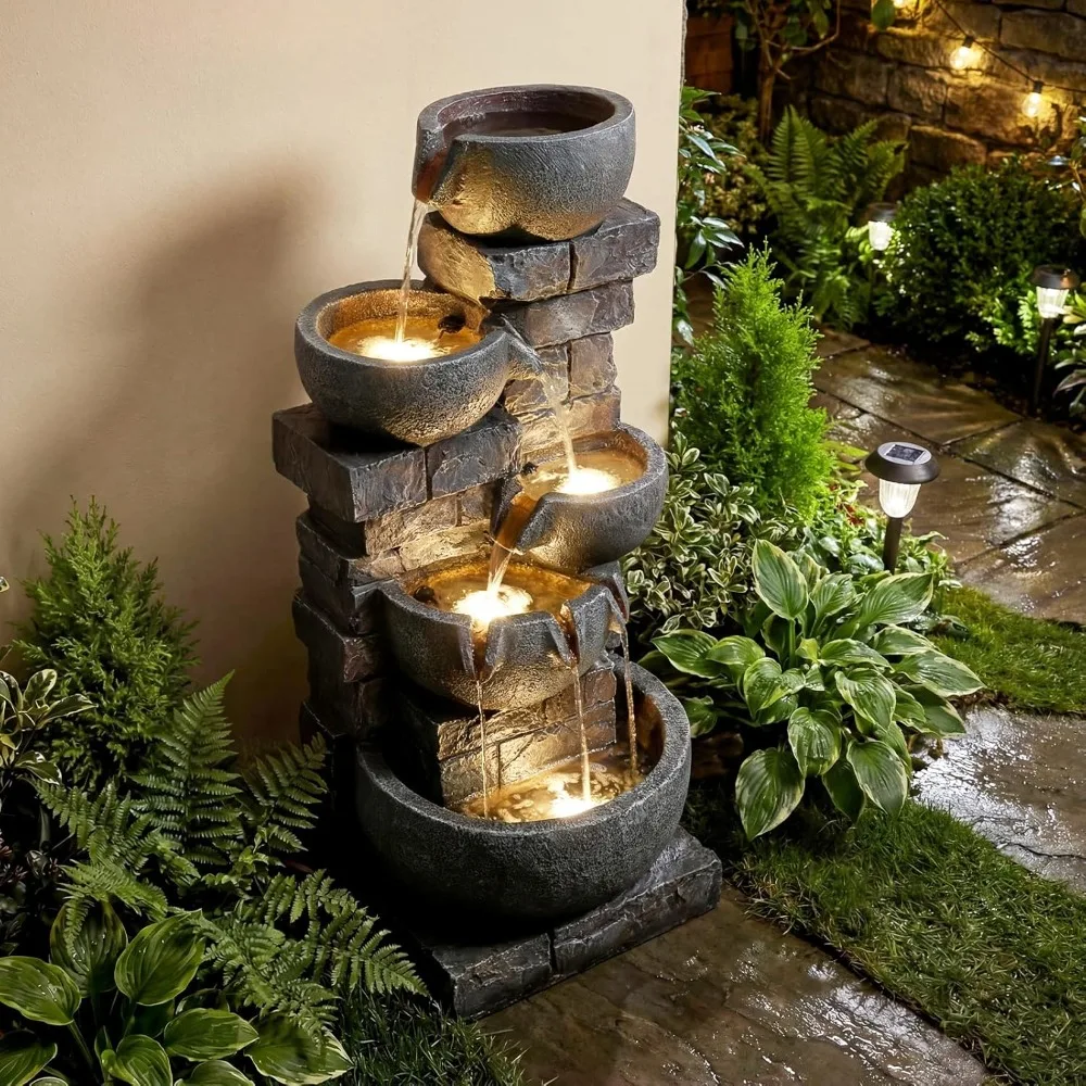 33'' Water Fountain Outdoor, 5-Tier Cascading Stacked Stone Bowl Waterfall Fountain with LED Lights & Pump, Customized
33'' Water Fountain Outdoor, 5-Tier Cascading Stacked Stone Bowl Waterfall Fountain with LED Lights & Pump, Customized