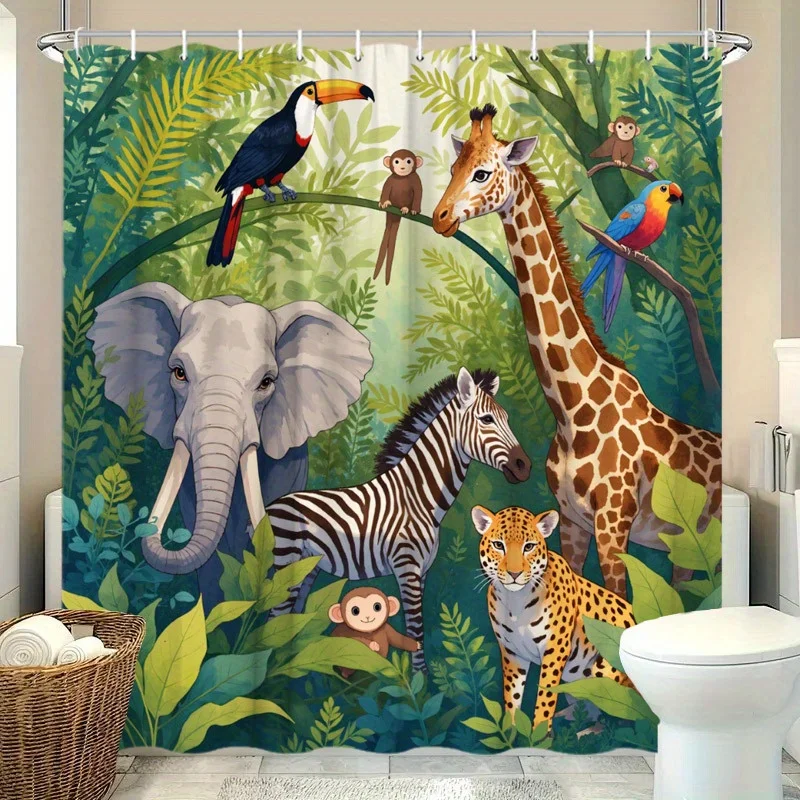 Vibrant Jungle Safari Animal Shower Curtain Tropical Wildlife Decor Bathroom Kids Bathroom Curtain for Home
Vibrant Jungle Safari Animal Shower Curtain Tropical Wildlife Decor Bathroom Kids Bathroom Curtain for Home