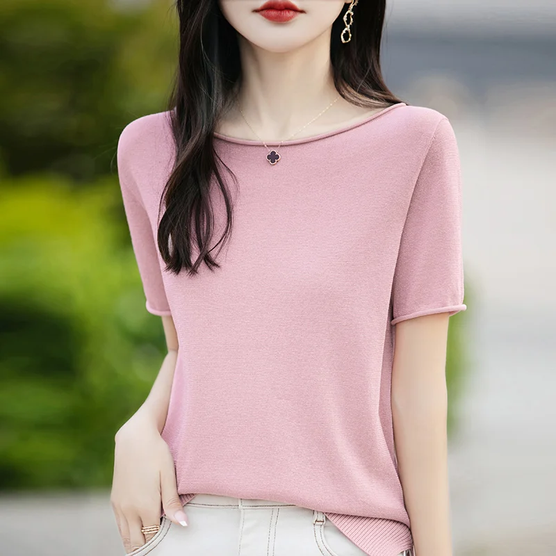 Summer Knit Short Sleeve Cool Pullovers Knitted Thin Top Breathable Casual Women's Soft Clothes Quality Comfortable Knitwears
Summer Knit Short Sleeve Cool Pullovers Knitted Thin Top Breathable Casual Women's Soft Clothes Quality Comfortable Knitwears