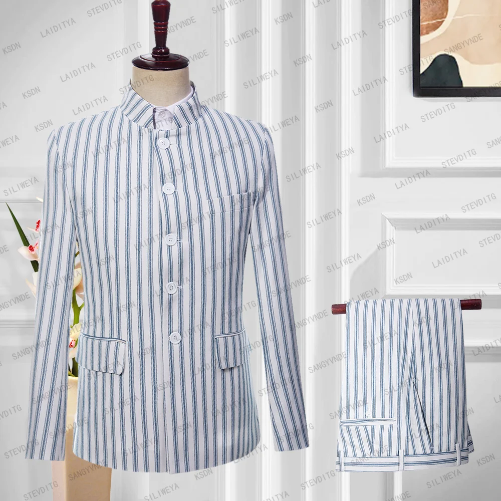 2023 New Men Suit Jacket And Pants High End Business White Linen Light Blue Stripe Formal Wedding Dress Tuxedo 2 Piece
2023 New Men Suit Jacket And Pants High End Business White Linen Light Blue Stripe Formal Wedding Dress Tuxedo 2 Piece