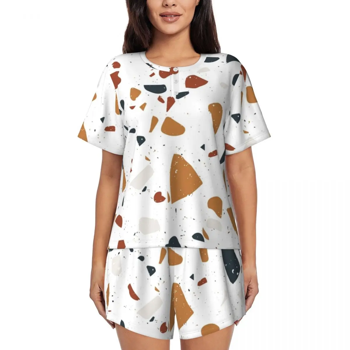 Terrazzo Stone Pattern Round Neck Short Sleeves Nightdress for Sleeping Sleepshirts Women Soft Pajama Set Short Pants
Terrazzo Stone Pattern Round Neck Short Sleeves Nightdress for Sleeping Sleepshirts Women Soft Pajama Set Short Pants