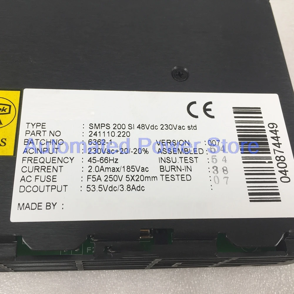 For SMPS 200 SI 48Vdc 230Vac std Power Supply 241110.220
For SMPS 200 SI 48Vdc 230Vac std Power Supply 241110.220