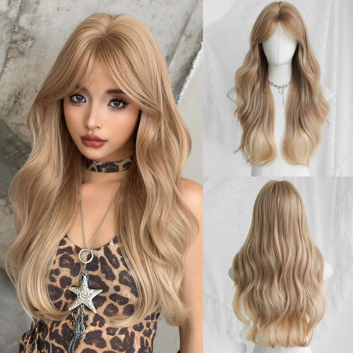 7JHH WIGS Long Water Wave Golden Brown Wig for Women Synthetic Modest Fashion Middle Part Wear and Go Wigs with Curtain Bangs
7JHH WIGS Long Water Wave Golden Brown Wig for Women Synthetic Modest Fashion Middle Part Wear and Go Wigs with Curtain Bangs