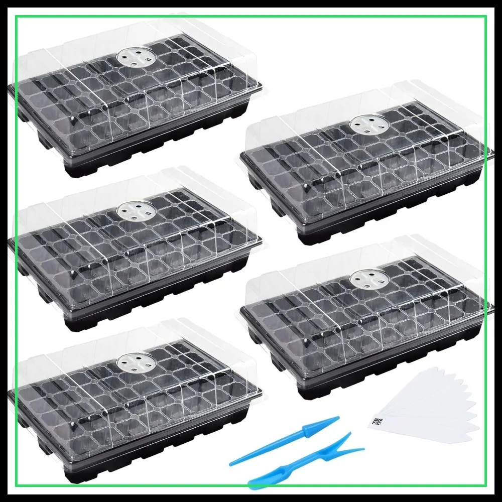 Seedling Trays Starter Kit, 5-Pack Mini Propagator with Humidity Domes & Base, 40 Cells per Tray, Total 200 Cells, Black
Seedling Trays Starter Kit, 5-Pack Mini Propagator with Humidity Domes & Base, 40 Cells per Tray, Total 200 Cells, Black