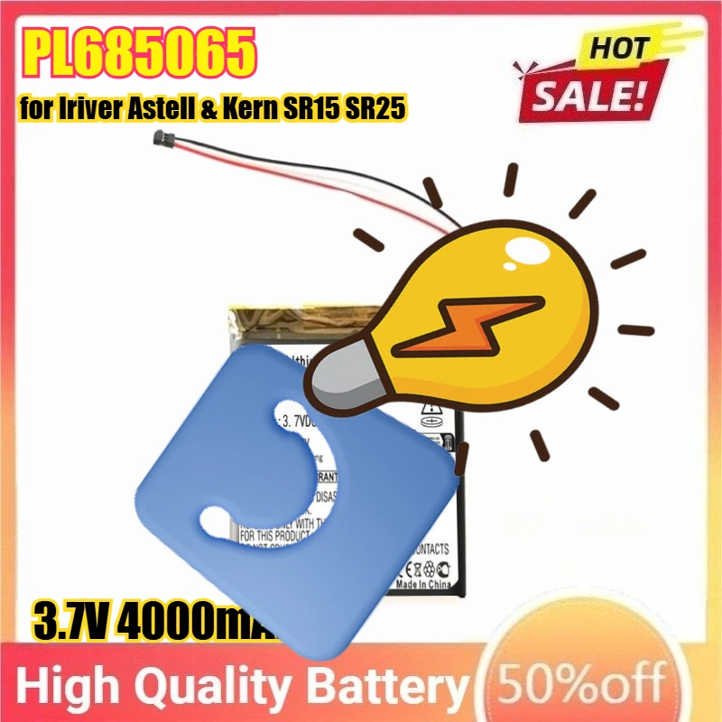 3.7V 4000mAh PL685065 Replacement Battery for Iriver Astell & Kern SR15 SR25 Li-po Battery
3.7V 4000mAh PL685065 Replacement Battery for Iriver Astell & Kern SR15 SR25 Li-po Battery