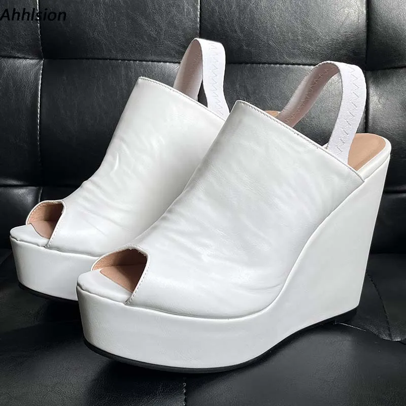 Ahhlsion Handmade Women Mules Sandals Comfort Wedges Heels Peep Toe Pretty White Party Shoes Ladies US Plus Size 5-20
Ahhlsion Handmade Women Mules Sandals Comfort Wedges Heels Peep Toe Pretty White Party Shoes Ladies US Plus Size 5-20