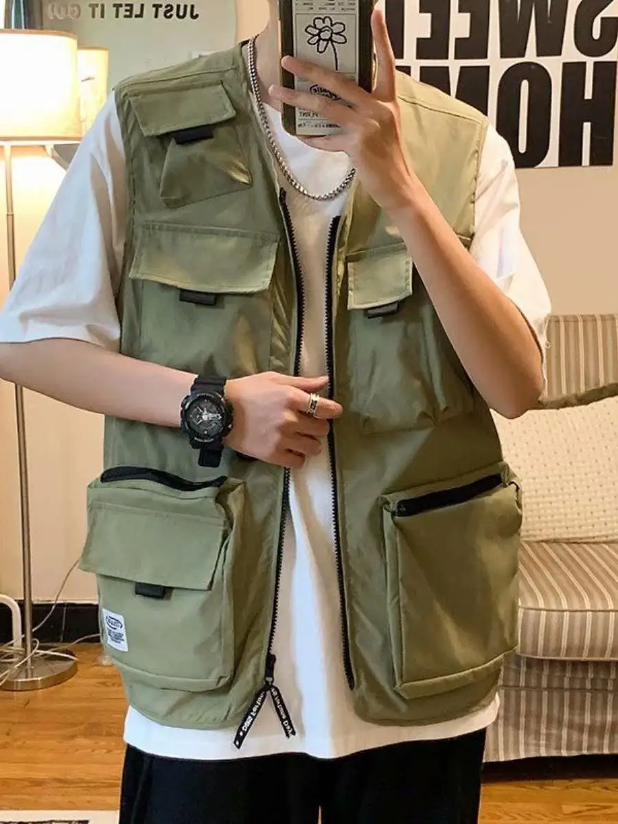 Мужской тактический рабочий жилет свободного кроя, модный жилет с множеством карманов, осенний сезон, стандартная длина, V-образный вырез, застежка-молния
Мужской тактический рабочий жилет свободного кроя, модный жилет с множеством карманов, осенний сезон, стандартная длина, V-образный вырез, застежка-молния