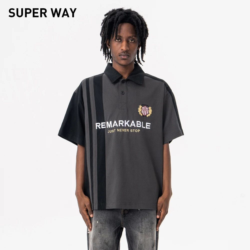 Superway Men's Sports T-Shirts Splicing Color Vintage Casual Short Sleeves Letter Printed Loose Tees Football Niche Lapel Tops
Superway Men's Sports T-Shirts Splicing Color Vintage Casual Short Sleeves Letter Printed Loose Tees Football Niche Lapel Tops