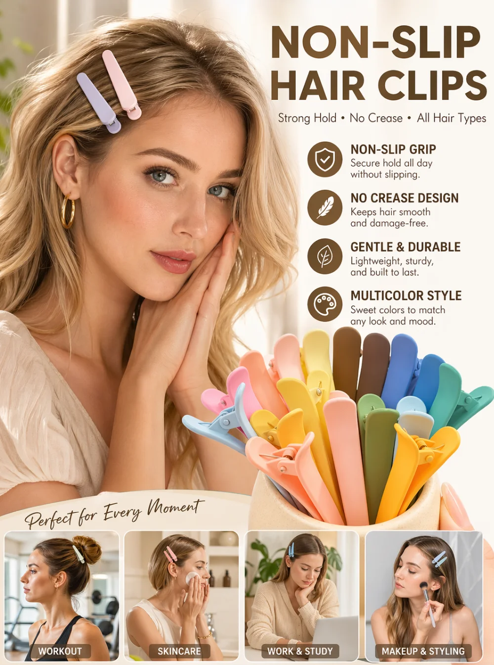 20Pcs No Crease Hair Clips, Non-Slip Strong Hold Styling Clips for Makeup, Bangs & Hair Sectioning, Colorful Salon Hair Accessories for Women
20Pcs No Crease Hair Clips, Non-Slip Strong Hold Styling Clips for Makeup, Bangs & Hair Sectioning, Colorful Salon Hair Accessories for Women