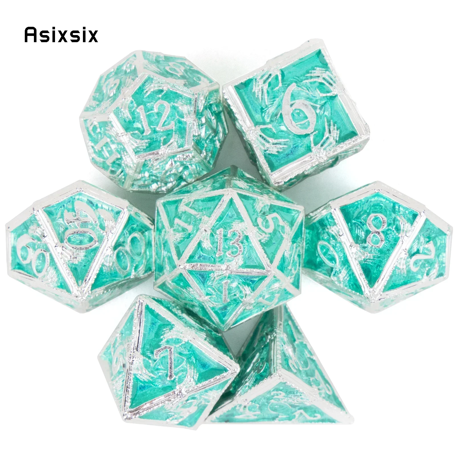 7 Pcs Silver Green Hand Metal Dice Solid Metal Polyhedral Dice Set Suitable For Role-Playing Game
7 Pcs Silver Green Hand Metal Dice Solid Metal Polyhedral Dice Set Suitable For Role-Playing Game