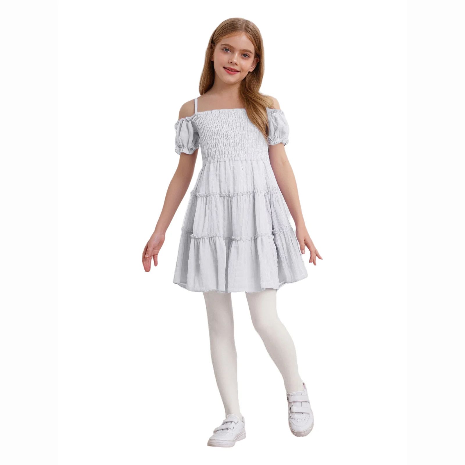 Kids Girls Fashion Off Shoulder Short Puff Sleeve Dresses A-Line Tiered Ruffled Smocked Dress for Beach Vacation Travel Party
Kids Girls Fashion Off Shoulder Short Puff Sleeve Dresses A-Line Tiered Ruffled Smocked Dress for Beach Vacation Travel Party