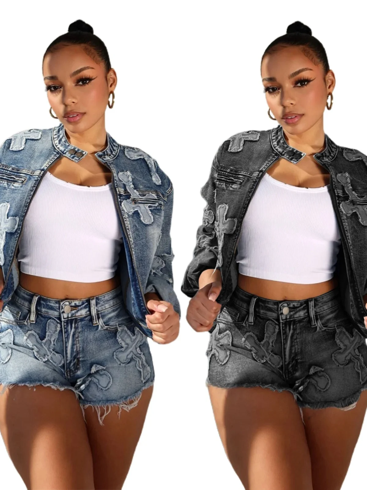 Embroidered Denim Jacket And Shorts Set Elastic Cross Stitch Women's Fashion Spring Collection Long Sleeve Cotton Blend
Embroidered Denim Jacket And Shorts Set Elastic Cross Stitch Women's Fashion Spring Collection Long Sleeve Cotton Blend