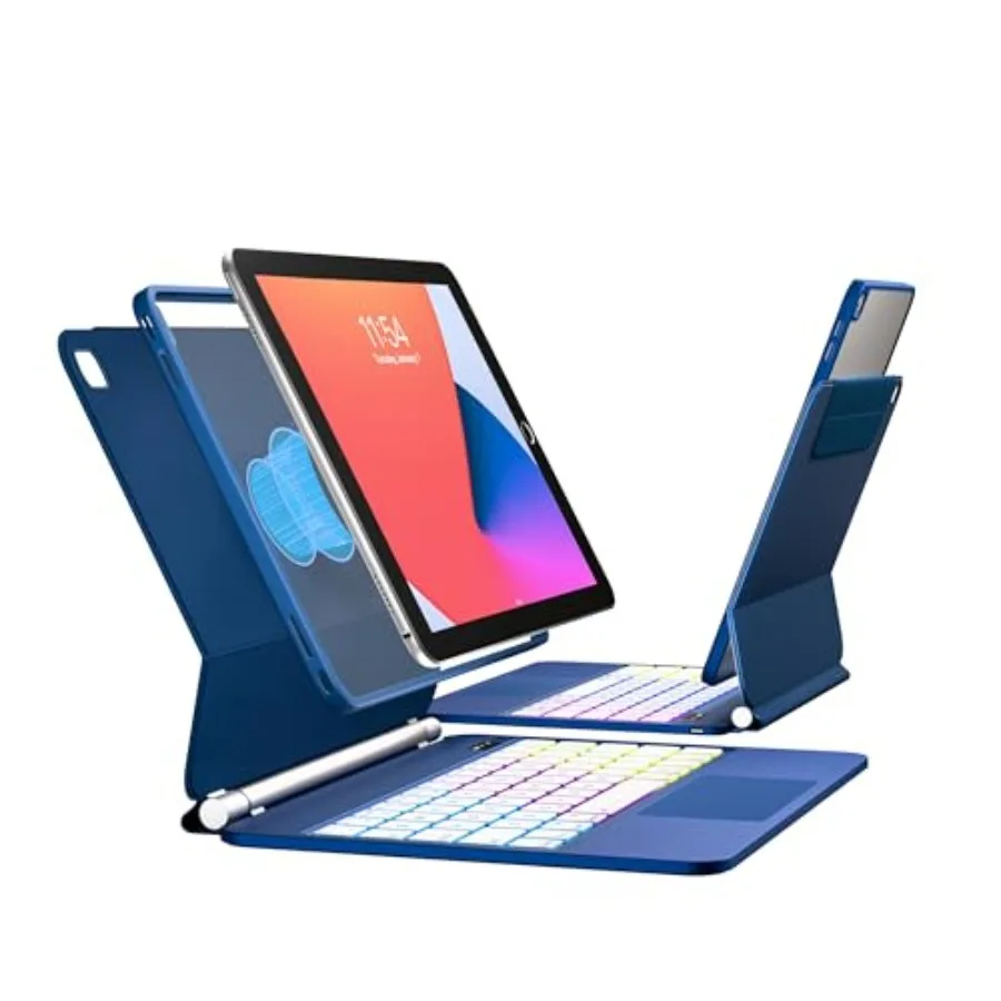 iPad 9th/8th/7th Gen 10.2 inch case with keyboard and trackpad: rainbow backlit floating keypad, cantilever magnetic cover, blu
iPad 9th/8th/7th Gen 10.2 inch case with keyboard and trackpad: rainbow backlit floating keypad, cantilever magnetic cover, blu