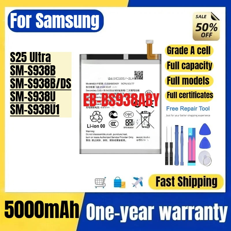 EB-BS938ABY for Samsung S25 Ultra/SM-S938B/SM-S938B/DS/SM-S938U/SM-S938U1 Phone Battery Replacement Bateria with Tools
EB-BS938ABY for Samsung S25 Ultra/SM-S938B/SM-S938B/DS/SM-S938U/SM-S938U1 Phone Battery Replacement Bateria with Tools