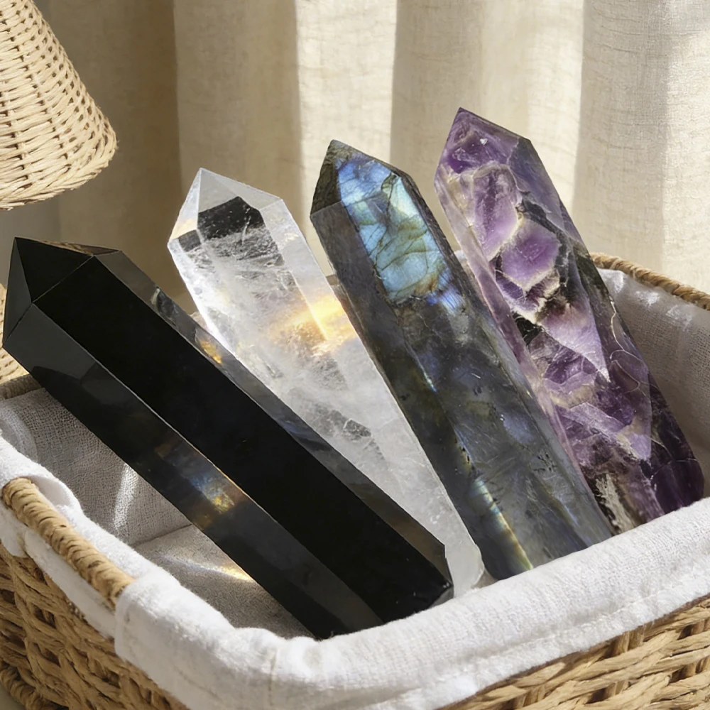 15cm 4 Pcs Natural Crystal Point Wands Hexagonal Prism Obelisks Crystal Tower White Crystal Amethyst Obsidian Labradorite
15cm 4 Pcs Natural Crystal Point Wands Hexagonal Prism Obelisks Crystal Tower White Crystal Amethyst Obsidian Labradorite