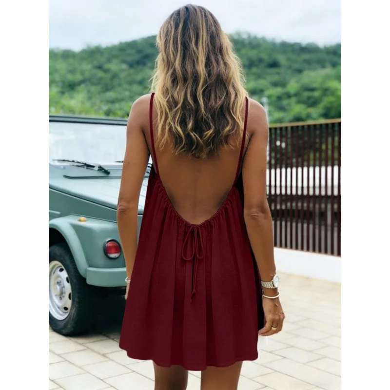 2026 New Summer Women's Dress Solid Color Spaghetti Strap Backless A-Line Flowy Mini Dress EU/US Vacation Elegant Beach Sundress
2026 New Summer Women's Dress Solid Color Spaghetti Strap Backless A-Line Flowy Mini Dress EU/US Vacation Elegant Beach Sundress