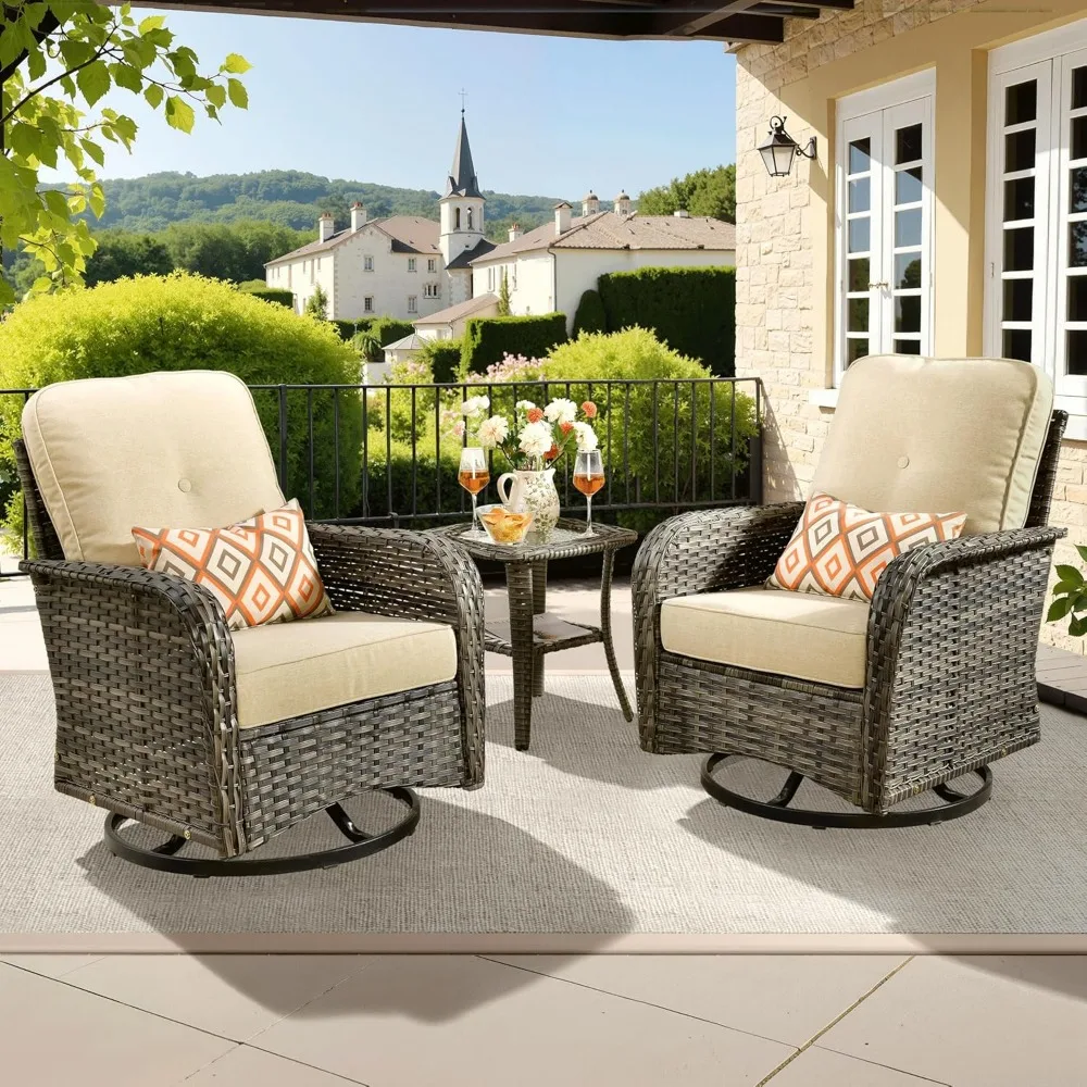 3 Pieces Patio Furniture Set, Outdoor Rocking Chairs of 2, Wicker Swivel Glider Chairs with Side Table Thick Cushions, All Weat
3 Pieces Patio Furniture Set, Outdoor Rocking Chairs of 2, Wicker Swivel Glider Chairs with Side Table Thick Cushions, All Weat