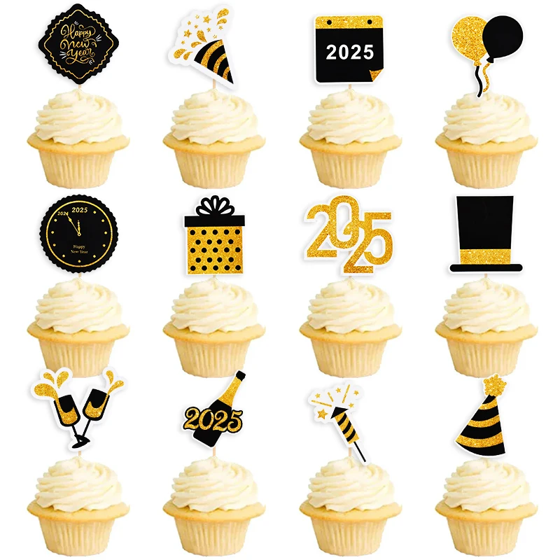 12Pcs/Set Glitter Black Gold Happy New Year Cake Toppers Navidad 2025 New Year Party Dessert Decoration Christmas Party Supplies
12Pcs/Set Glitter Black Gold Happy New Year Cake Toppers Navidad 2025 New Year Party Dessert Decoration Christmas Party Supplies