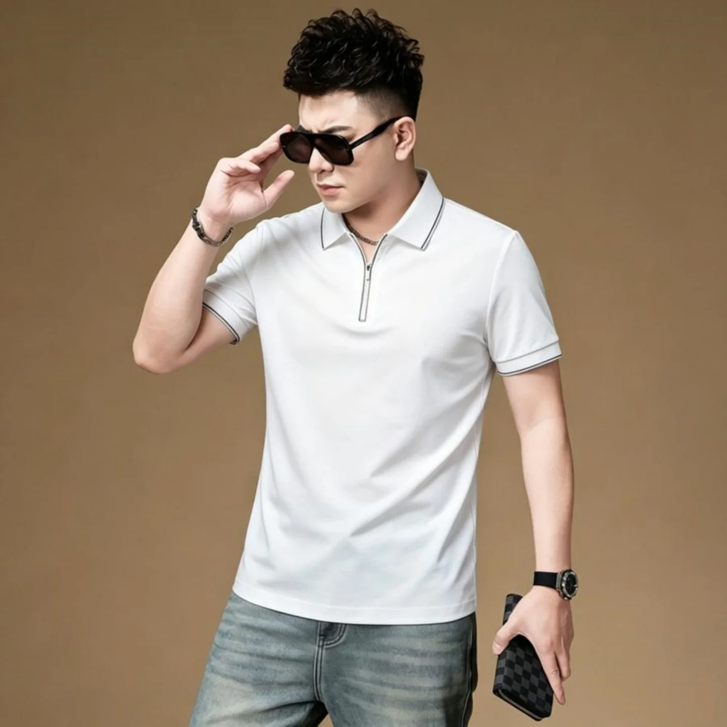 Summer Ice Silk Zipper irt Men's ort Sve Turn-down Collar Busin Casual Breathable Thin Faion Slim Fit Top
Summer Ice Silk Zipper irt Men's ort Sve Turn-down Collar Busin Casual Breathable Thin Faion Slim Fit Top