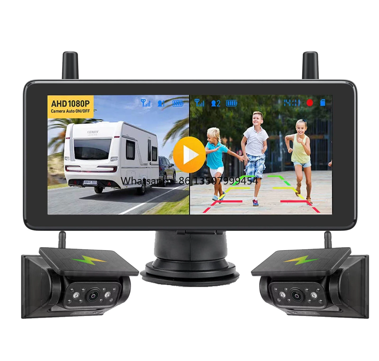 Wireless Solar Backup Camera Magnetic Base Rechargeable 7.2 Inch IPS Dual Screen Monitor DVR Loop Recording for Rv Caravan
Wireless Solar Backup Camera Magnetic Base Rechargeable 7.2 Inch IPS Dual Screen Monitor DVR Loop Recording for Rv Caravan