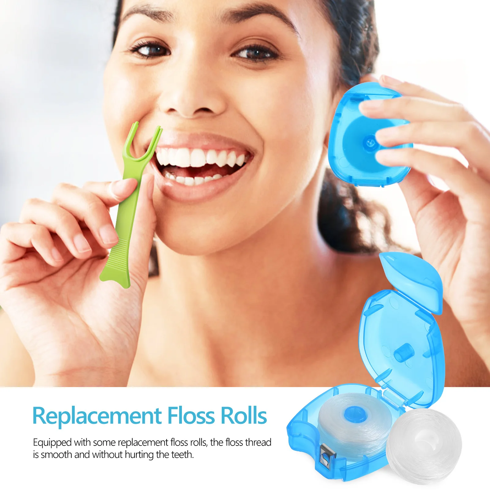 8 pcs Reusable Dental Floss Holder 2 Replacement Rolls Smooth Thread For Cleaning Teeth Between Crowns Long Handle Compact
8 pcs Reusable Dental Floss Holder 2 Replacement Rolls Smooth Thread For Cleaning Teeth Between Crowns Long Handle Compact