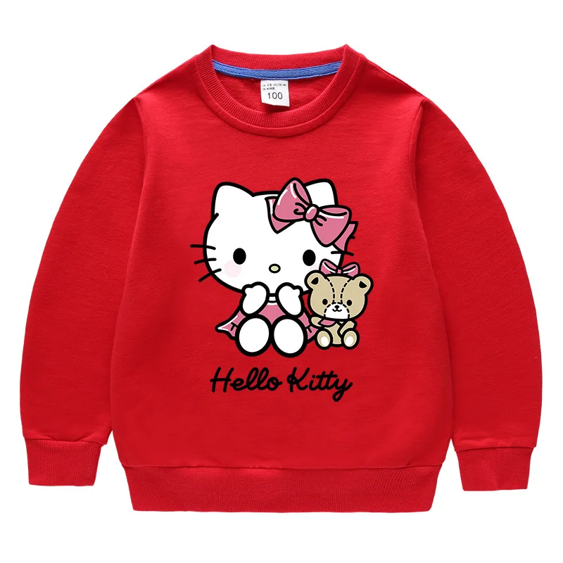 

Hello Kitty Children's clothing Cartoon Print Girls Sweet Round Neck Long Sleeve hoodie Sweater Baby Student Casual Cotton Top