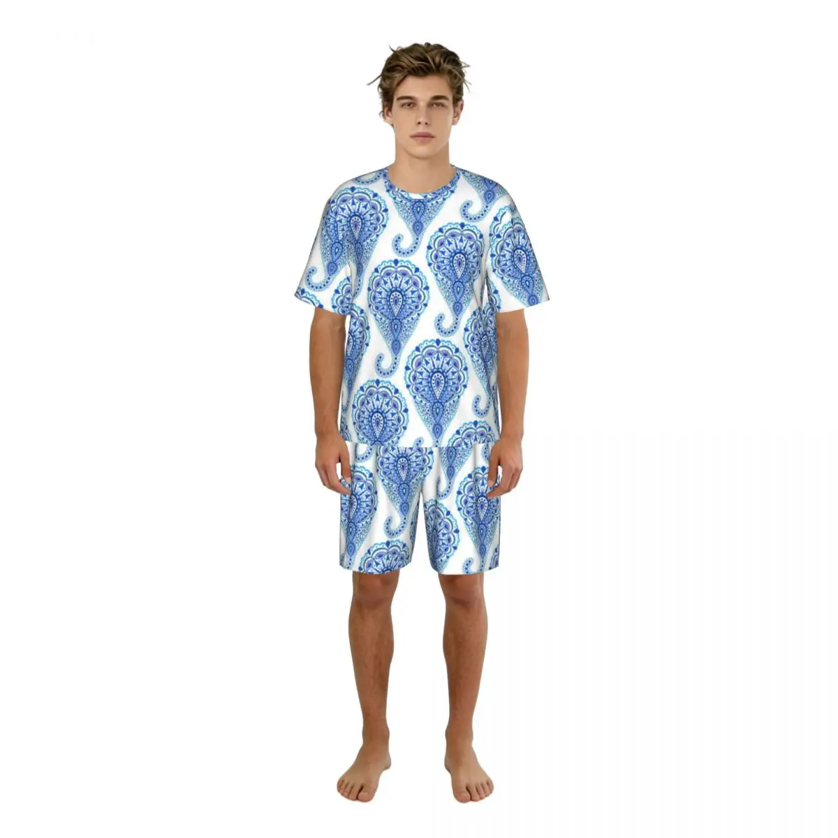 Men's Short Sleeve Shorts Pajama Set Indigo Paisley Pattern Sleepwear Casual Nightwear Home Wear Suit
Men's Short Sleeve Shorts Pajama Set Indigo Paisley Pattern Sleepwear Casual Nightwear Home Wear Suit