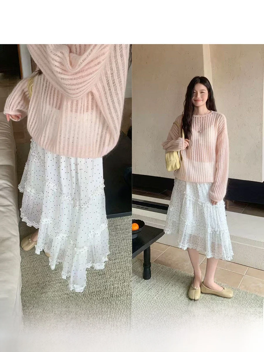 Linyunyun Polka Dot Mesh Half Skirt Elastic Waist A-Line Vintage Spring Casual Polyester Skirts for Women Non-Deformable
Linyunyun Polka Dot Mesh Half Skirt Elastic Waist A-Line Vintage Spring Casual Polyester Skirts for Women Non-Deformable