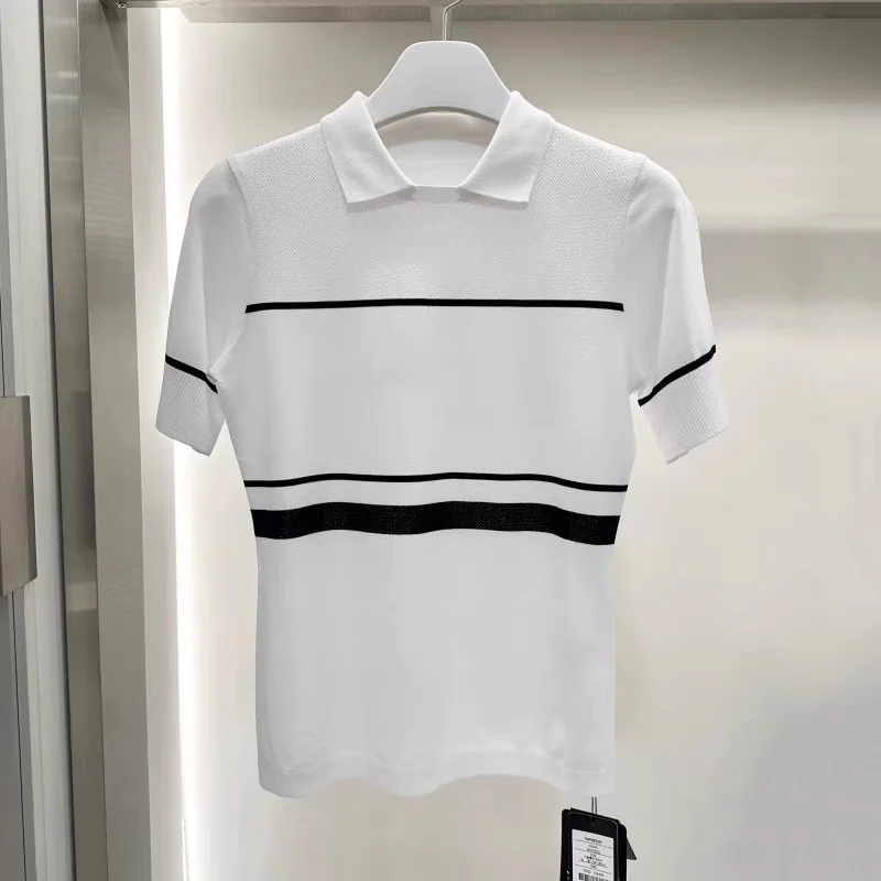 2026 Summer New Women Golf Lapel Striped Knit Shirt Waist Fitted Elastic Breathable Sport Short Sleeve Top
2026 Summer New Women Golf Lapel Striped Knit Shirt Waist Fitted Elastic Breathable Sport Short Sleeve Top